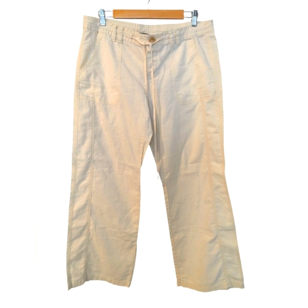 NORMA KAMALI Linen Blend Wide Straight Leg Pants Large Creme